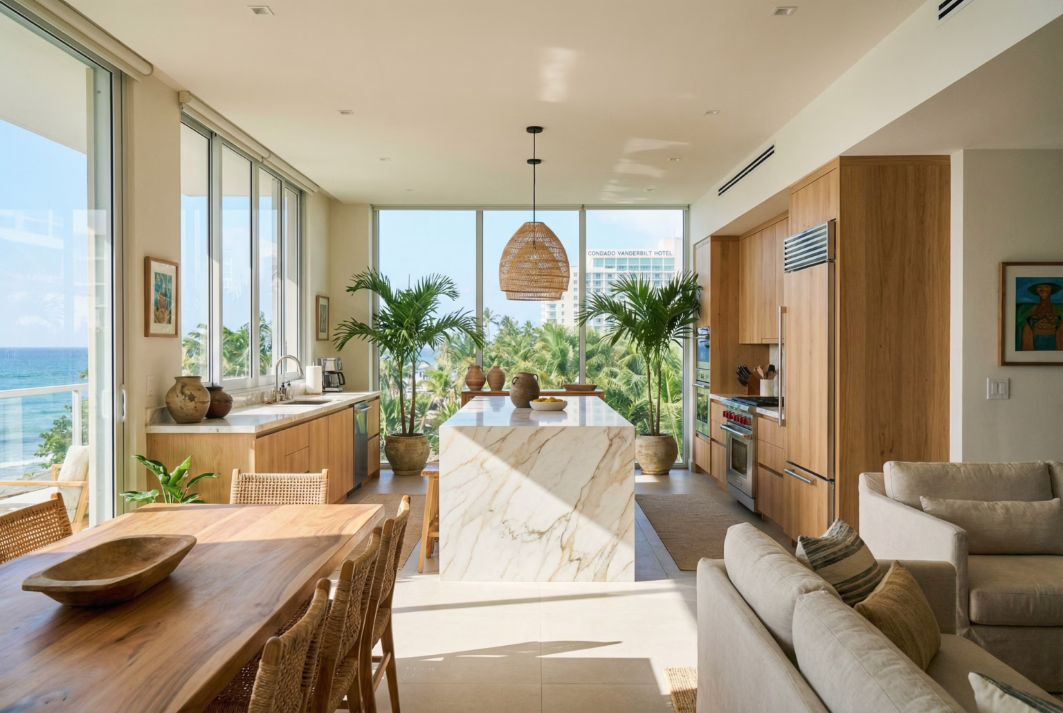 Modern kitchen in a furnished apartment in Condado, San Juan.